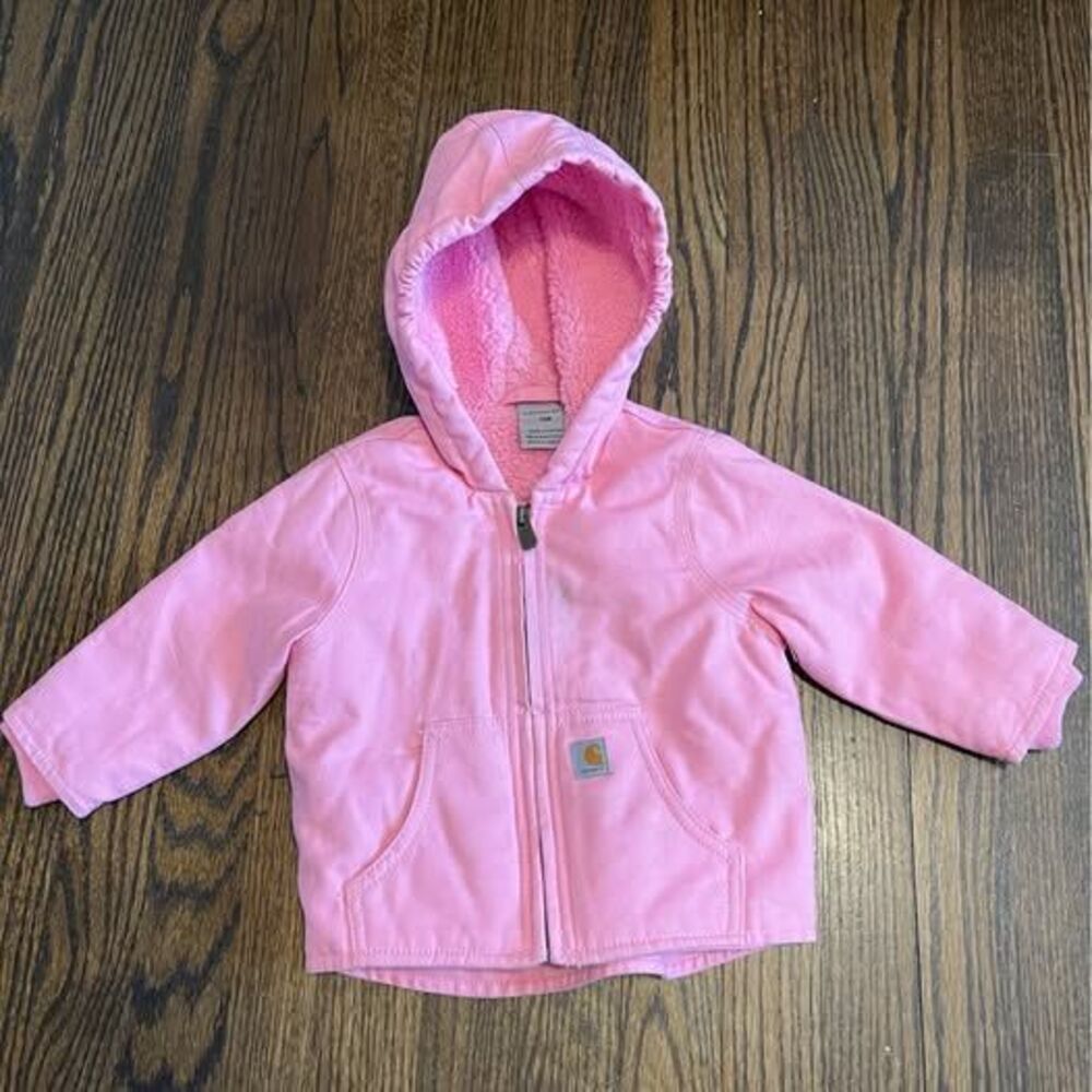 12 Month Girls Carhartt Canvas Jacket Sherpa Lined Pink
